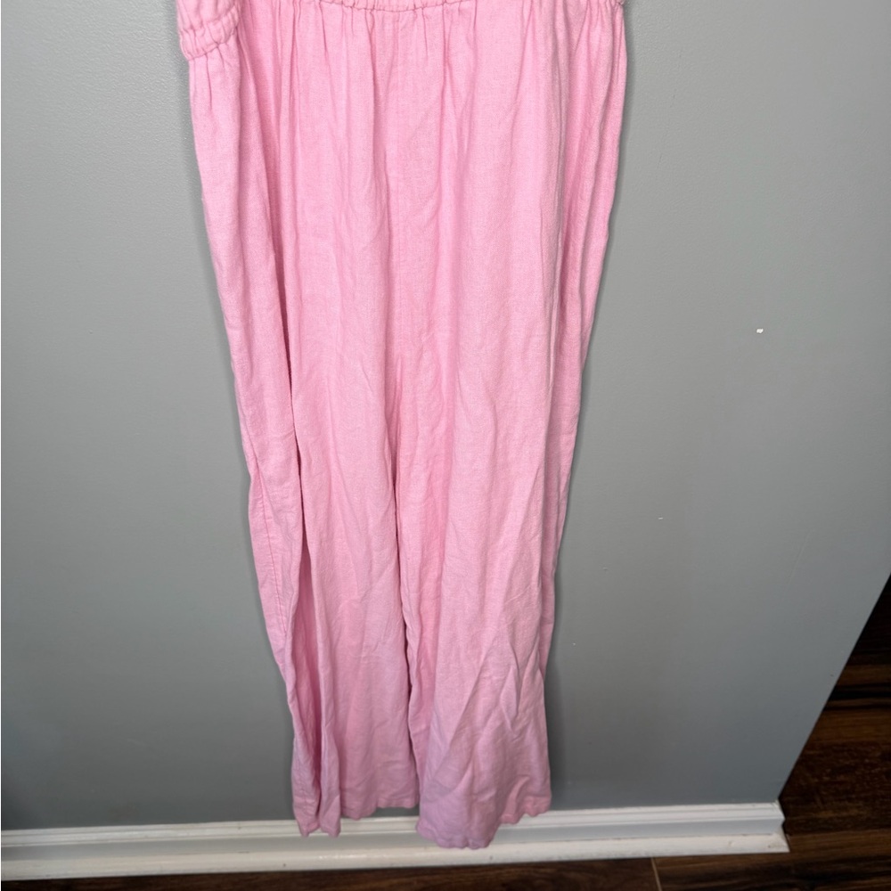 NWT Old Navy Linen Blend Gathered Smocked Sleeveless Baby Pink Jumpsuit - Picture 8 of 13